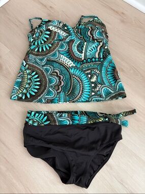 croft & barrow Turquoise, Teal & Brown Paisley Tankini Top
